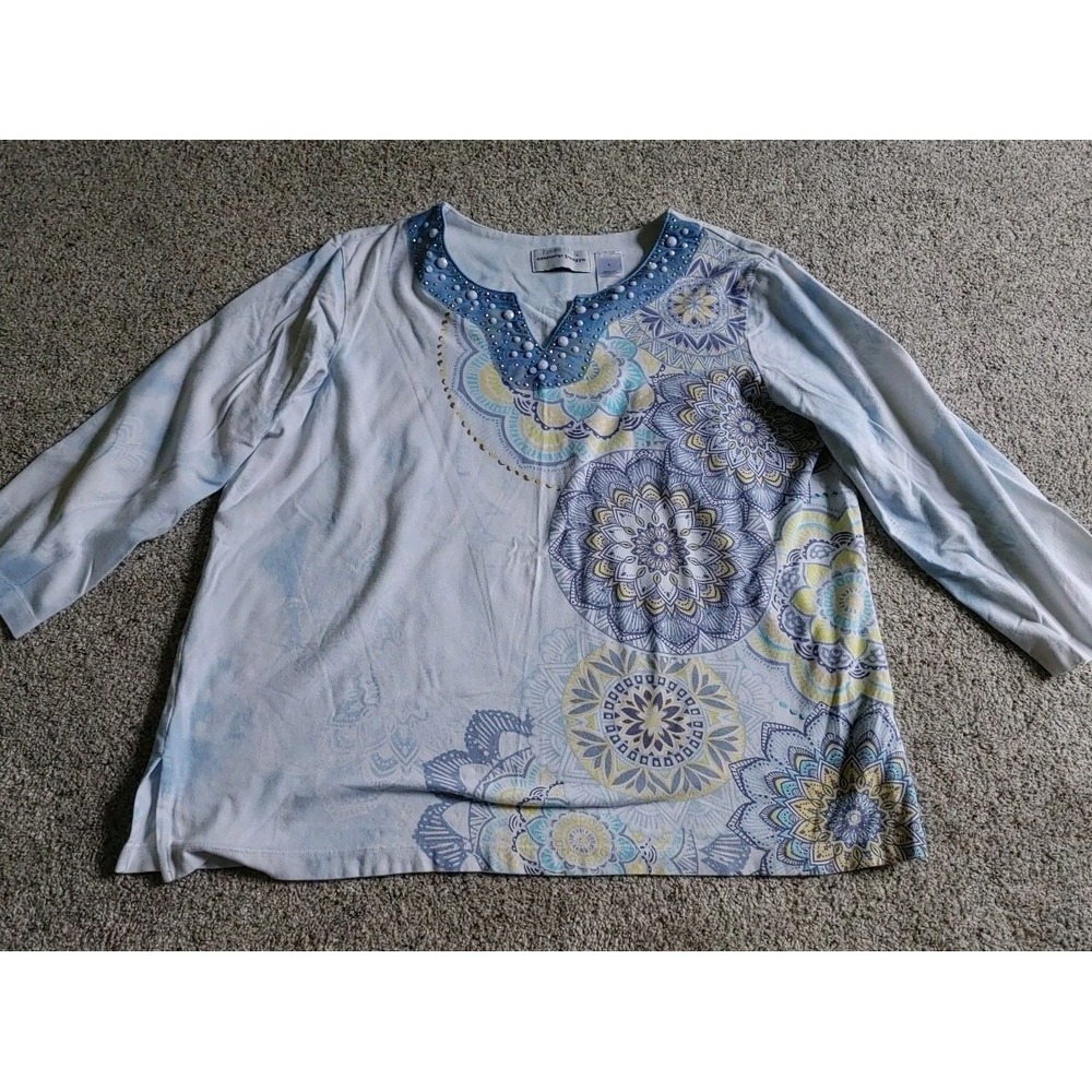 3 Alfred Dunner Women's Large Tops Shirts Blouses Embellished 3/4 Sleeve Cotton - Picture 5 of 6